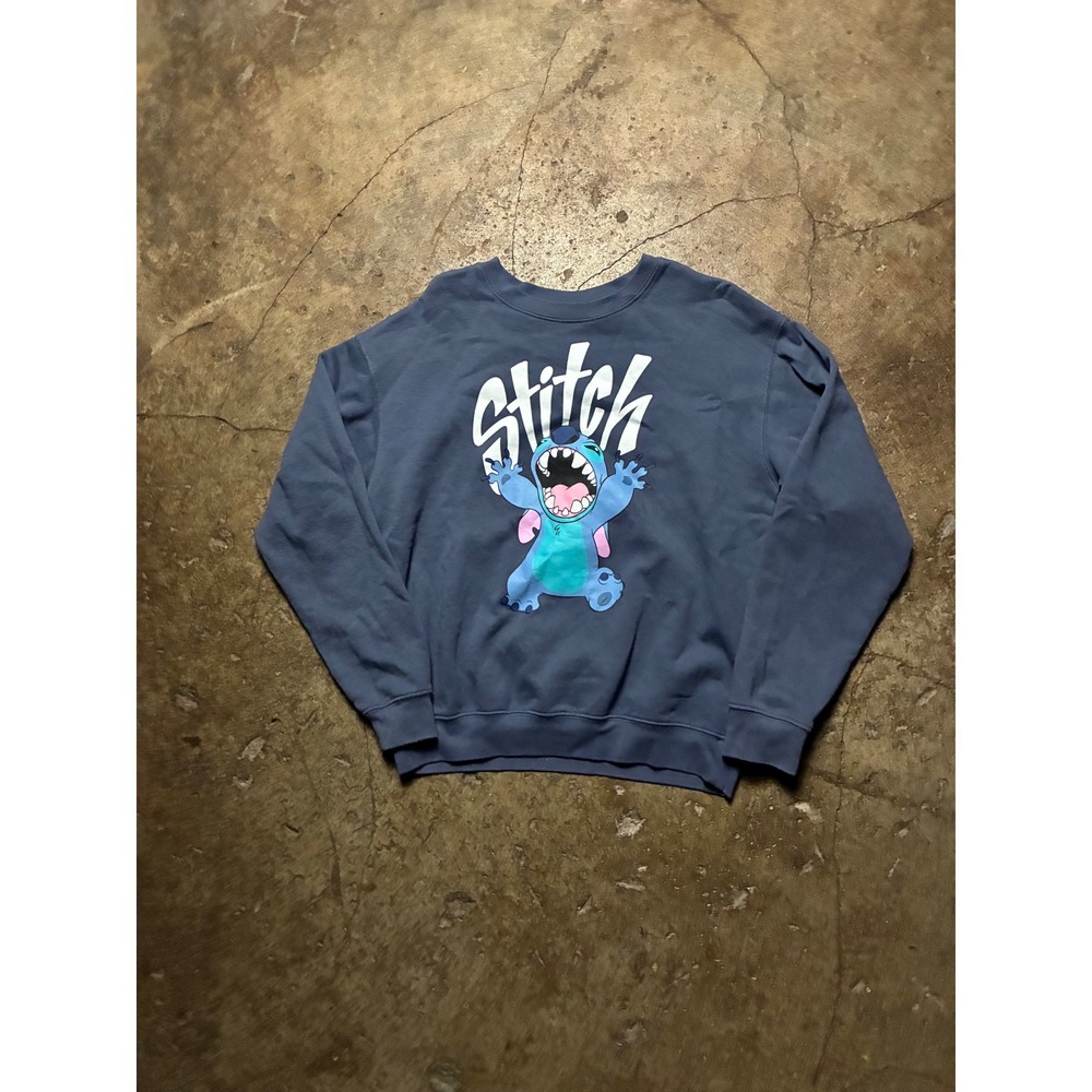 Disney Lilo & Stitch Blue Graphic Crewneck Sweatshirt Mens Medium Wrap Around